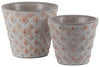 Benzara Cement Round Embossed Concentric Diamond Design Pot, Set of 2, Vermillion