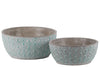Benzara Cement Low Round Embossed Concentric Circle Design Pot, Set of 2, Turquoise