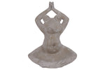 Benzara Meditating Frog Figurine in Overhead Namaskara Position with Candle Holder, Gray