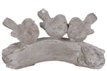 Benzara Three Bird Figurines Sitting on Branch in Concrete Finish, Gray