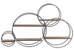 Benzara Metal Round Wall Shelf with 5 Wooden Shelves, Set of 3, Gunmetal Gray