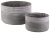Benzara Cement Low Round Pot with Ribbed Band Rim Top, Set of 2, Gray