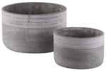 Benzara Cement Low Round Pot with Ribbed Band Rim Top, Set of 2, Gray