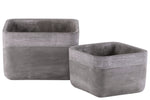 Benzara Cement Square Pot with Brushed Band Rim Top, Set of 2, Gray