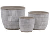 Benzara Irregular Stoneware Pot with Embossed Lattice Rectangle Design, Set of 3, White