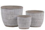 Benzara Irregular Stoneware Pot with Embossed Lattice Rectangle Design, Set of 3, White