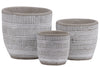Benzara Irregular Stoneware Pot with Embossed Lattice Lines Design, Set of 3, White