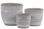 Benzara Irregular Stoneware Pot with Embossed Lattice Lines Design, Set of 3, White