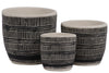 Benzara Irregular Stoneware Pot with Embossed Lattice Lines Design, Set of 3, Black