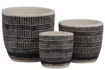 Benzara Irregular Stoneware Pot with Embossed Lattice Lines Design, Set of 3, Black