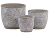 Benzara Irregular Stoneware Pot with Embossed Lattice Triangle Design, Set of 3, Gray