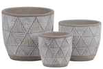 Benzara Irregular Stoneware Pot with Embossed Lattice Triangle Design, Set of 3, Gray