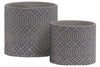 Benzara Stoneware Cylindrical Embossed Lattice Concentric Design Pot, Set of 2, Gray