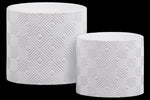 Benzara Stoneware Embossed Lattice Concentric Diamond Design Pot, Set of 2, White