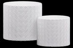Benzara Stoneware Cylindrical Embossed Lattice Wave Design Pot, Set of 2, White
