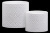 Benzara Stoneware Cylindrical Embossed Lattice Concentric Design Pot, Set of 2, White