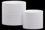 Benzara Stoneware Cylindrical Embossed Lattice Concentric Design Pot, Set of 2, White