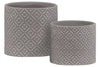 Benzara Stoneware Cylindrical Embossed Lattice Floral Design Pot, Set of 2, Gray