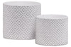 Benzara Stoneware Cylindrical Embossed Lattice Floral Design Pot, Set of 2, White