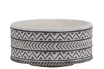 Benzara Stoneware Wide Round Pot with Black Embossed Lattice Chevron Design, Small, White