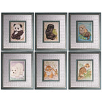 Benzara Wooden Framed Wall Art with Winsome Animals, Multicolor, Set of 6