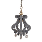 Benzara Wood and Iron Chandelier with Crystal Hanging, Gray & Gold