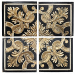 Benzara Distressed Fresco Panels with Traditional Motif in Wood, Black & Gold, Set of 4