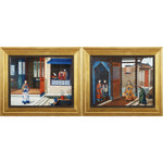 Benzara Wooden Framed Royal`s Visit Linen Wall Art, Multicolor, Set of 2