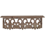 Benzara 23.5 Inches Wooden Wall Shelf with Scrollwork, Small, Brown