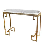 Benzara Modern Iron Console with Stone Top, Gold & White