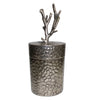 Benzara Metal Lidded Jar with Patterned Body , Silver