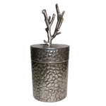 Benzara Metal Lidded Jar with Patterned Body , Silver