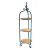 Benzara Metal 3 Tiered Stand with Porcelain Tray, Blue & Yellow