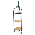 Benzara Metal 3 Tiered Stand with Porcelain Tray, Blue & Yellow