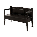 Benzara Transitional Style Wooden Bench with Storage and Arms, Dark Walnut Brown