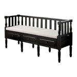 Benzara 3 Drawer Transitional Wooden Bench with Slated Back, Dark Walnut Brown