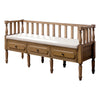 Benzara 3 Drawer Transitional Wooden Bench with Slated Back, Light Natural Brown