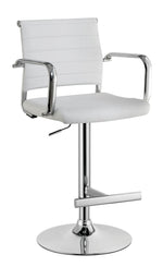 Benzara Modern Leatherette Padded Metal Bar Stool with Arms, White & Silver