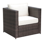 Benzara Aluminum Frame Patio Arm Chair With Cushioned Seating, Ivory & Espresso Brown
