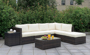 Benzara Aluminum Frame Patio Side Chair With Cushioned Seating, Ivory & Espresso Brown