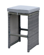 Benzara 6 Piece Patio Bar Stool in Aluminum Wicker Frame and Padded Fabric Seat, Gray
