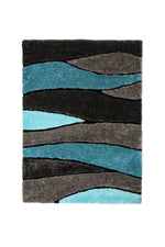 Benzara Contemporary Style Polyester Area Rug with Cotton Backing, Blue and Gray