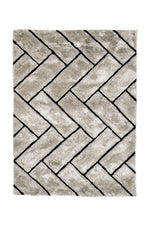 Benzara 3D Zig Zag Patterned Polyester Area Rug With Jute Mesh Backing, Gray  and Black