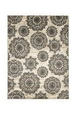 Benzara Nylon and Latex Area Rug With Flower Pattern, Small, Black and Beige