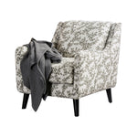 Benzara Contemporary Style Wooden Sofa Chair with Leafy Patterned Fabric, White & Gray