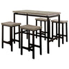 Benzara 5 Piece Metal Counter Height Table Set with Grain Details, Brown And Black