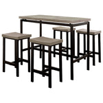 Benzara 5 Piece Metal Counter Height Table Set with Grain Details, Brown And Black