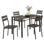 Benzara 5 Piece Rustic Style Dining Set with Metal Frame Ladder Back Chairs, Brown