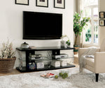 Benzara Wooden TV Stand with Acrylic Posts and LED Lighting, Black and Clear