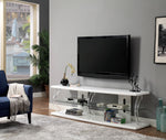 Benzara 60" Wooden TV Stand With Spacious Glass Shelf, White And Clear